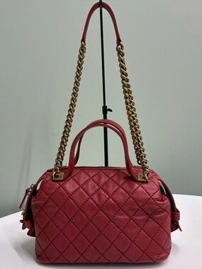 Chanel CC 2 way top handle Quilted Red Shoulder Handbag with bronze Chain